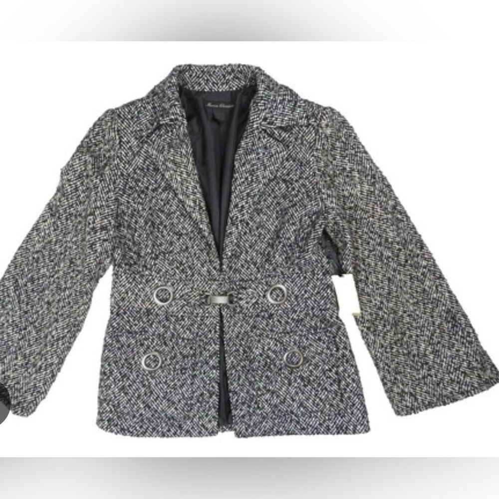 SOLD Marisa Christina Black and White Tweed Jacket Size M Statement Hardwar